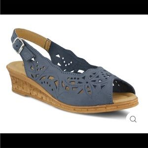 Spring Step Blue Leather Slingback Sandals, Size 9.5 10.5